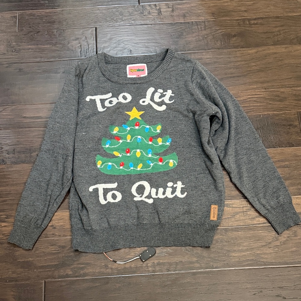 Tipsy Elves Gray Sweater with Festive Design- Lights Up!